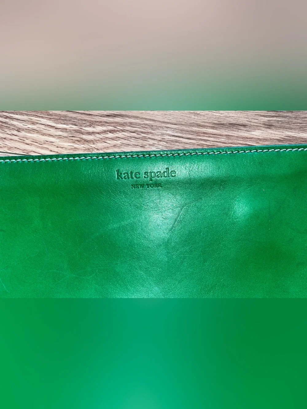kate spade Emerald Green Leather Pouch Wallet wristlet strap - Picture 2 of 16